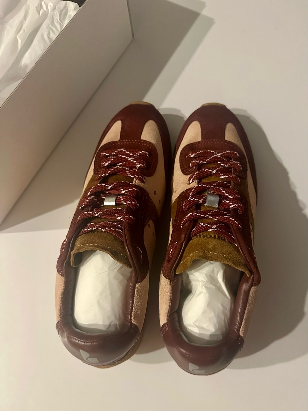 Larroude Stella Sneaker in Tulip, Russet, and Wine Suede - Picture 3 of 3